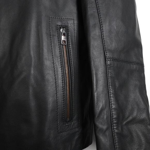 New $398 Michael Kors Men's Genuine Leather Racer Jacket Black Large 4057 - Picture 5 of 13